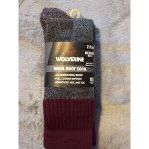 Wolverine Wool Boot Socks 2 Pair Medium US Size Men 4-9 Women 6-9 Gray/Purple